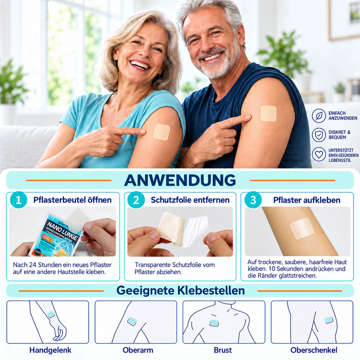 👩⚕️💝DOCTIA® Nano Lunge Reinigungspflaster (Hilft bei erschwertem Abhusten von Schleim, Atemnot, übermäßiger Schleimbildung und Lungeninfektionen)