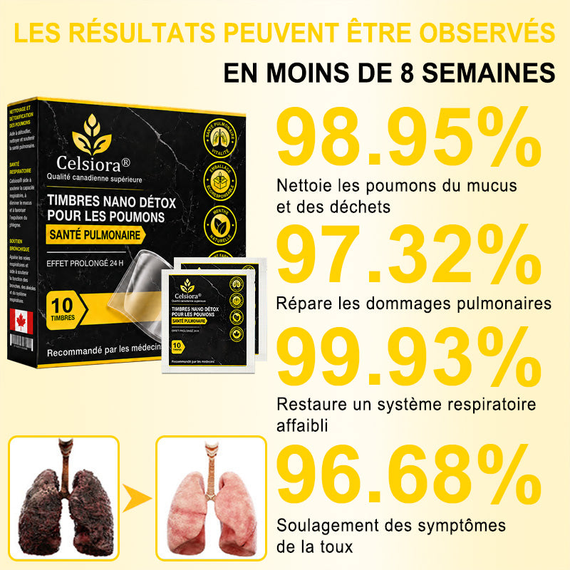 🍁😍Celsiora® Timbres nano détox pour les poumons (mucosités tenaces, MPOC, oppression thoracique, essoufflement, toux persistante, pneumonie)