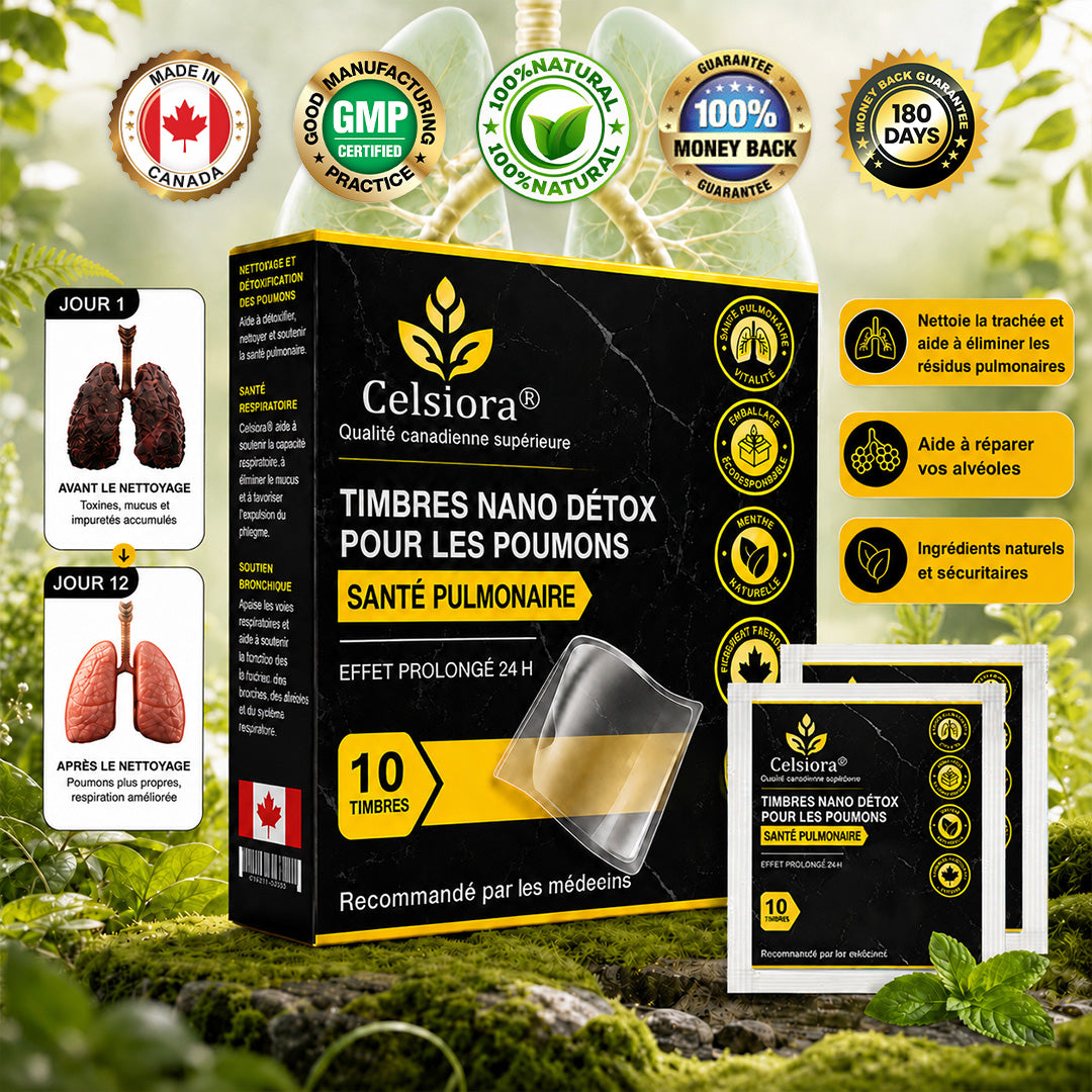 🍁😍Celsiora® Timbres nano détox pour les poumons (mucosités tenaces, MPOC, oppression thoracique, essoufflement, toux persistante, pneumonie)