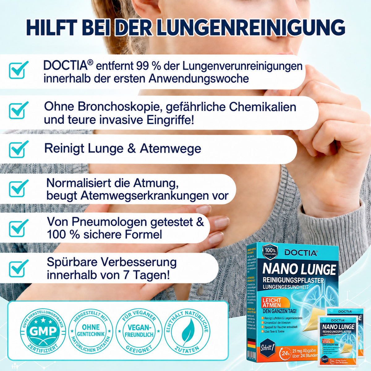 👩‍⚕️💝DOCTIA® Nano Lunge Reinigungspflaster (Hilft bei erschwertem Abhusten von Schleim, Atemnot, übermäßiger Schleimbildung und Lungeninfektionen)