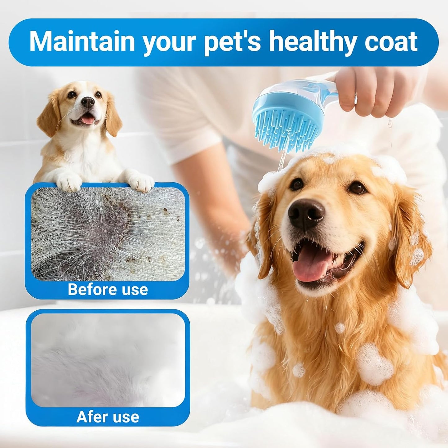 ✨🔥LIMITED-TIME 50% OFF! 🛁 2-in-1 Pet Bath Brush with Shampoo Dispenser | Dual-Sided Silicone Dog & Cat Scrubber for Gentle Massaging
