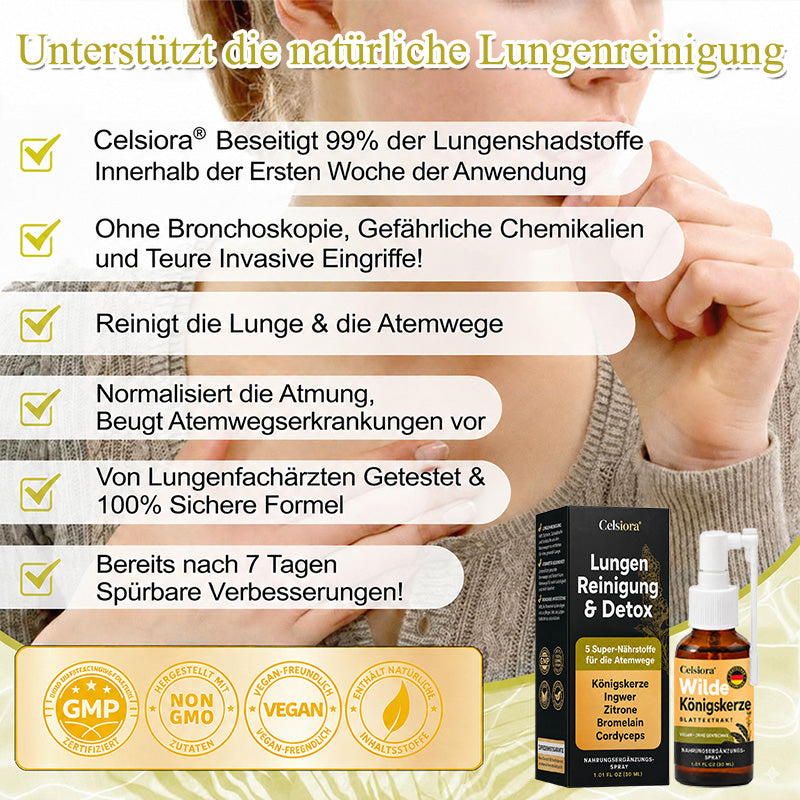 👩‍⚕️💖 Celsiora® Neues Königskerzen-Spray mit maximaler Wirkstärke (Hilft bei erschwertem Aushusten, Atemnot, übermäßiger Schleimbildung und Lungeninfektionen)