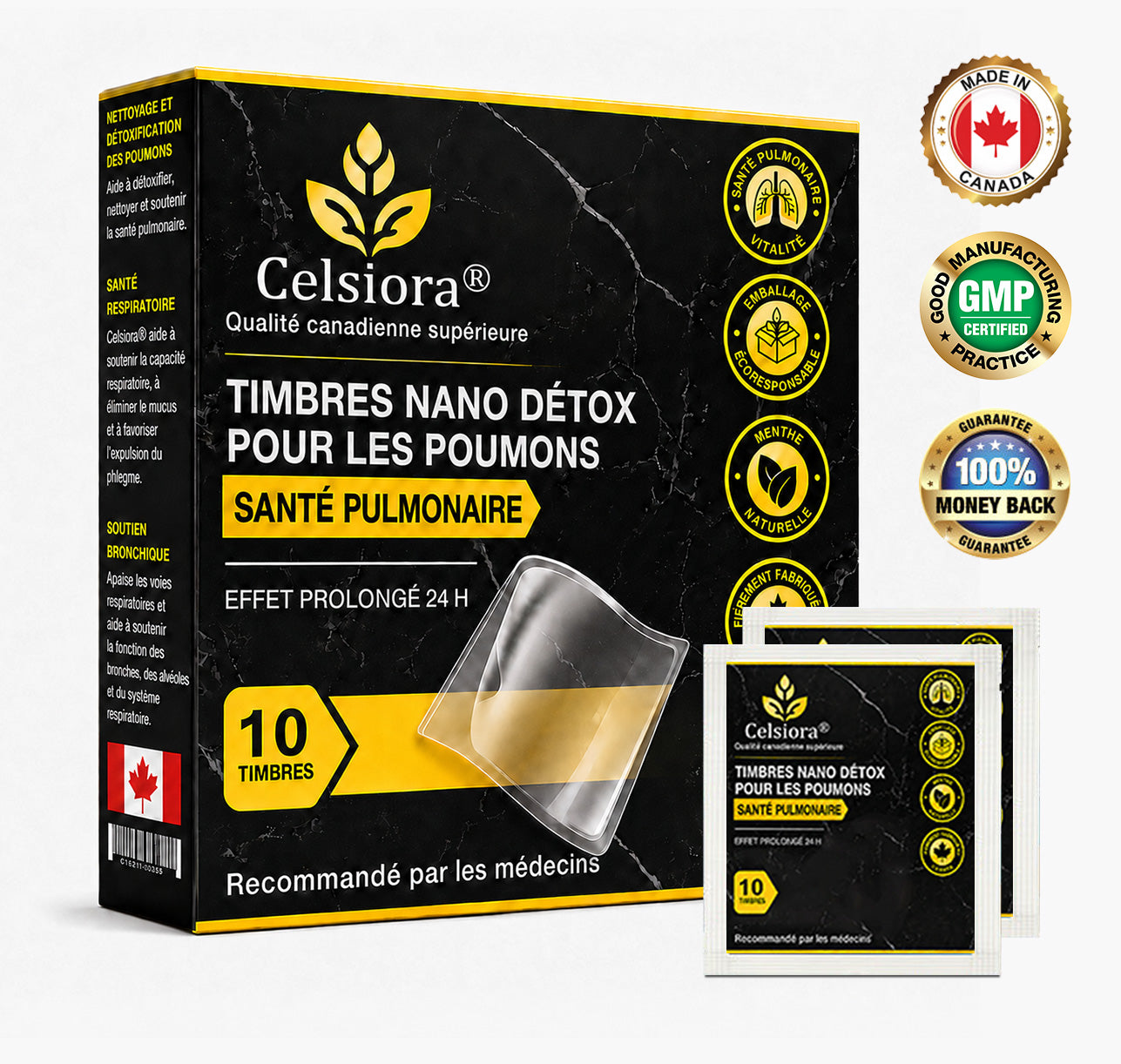 🍁😍Celsiora® Timbres nano détox pour les poumons (mucosités tenaces, MPOC, oppression thoracique, essoufflement, toux persistante, pneumonie)