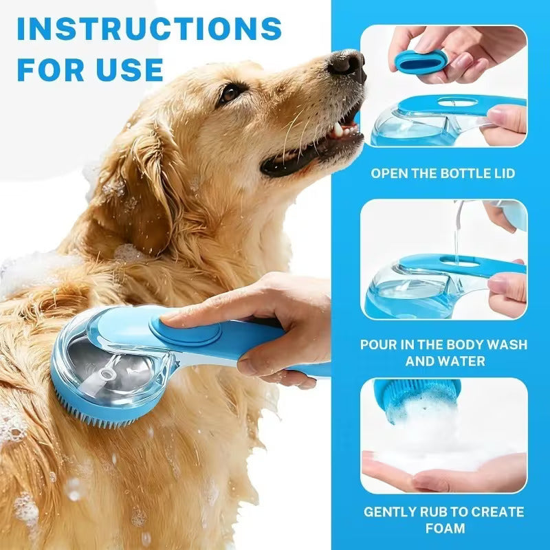 ✨🔥LIMITED-TIME 50% OFF! 🛁 2-in-1 Pet Bath Brush with Shampoo Dispenser | Dual-Sided Silicone Dog & Cat Scrubber for Gentle Massaging